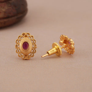 Cute oval ruby gold plated pendant set