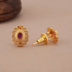 Cute oval ruby gold plated pendant set