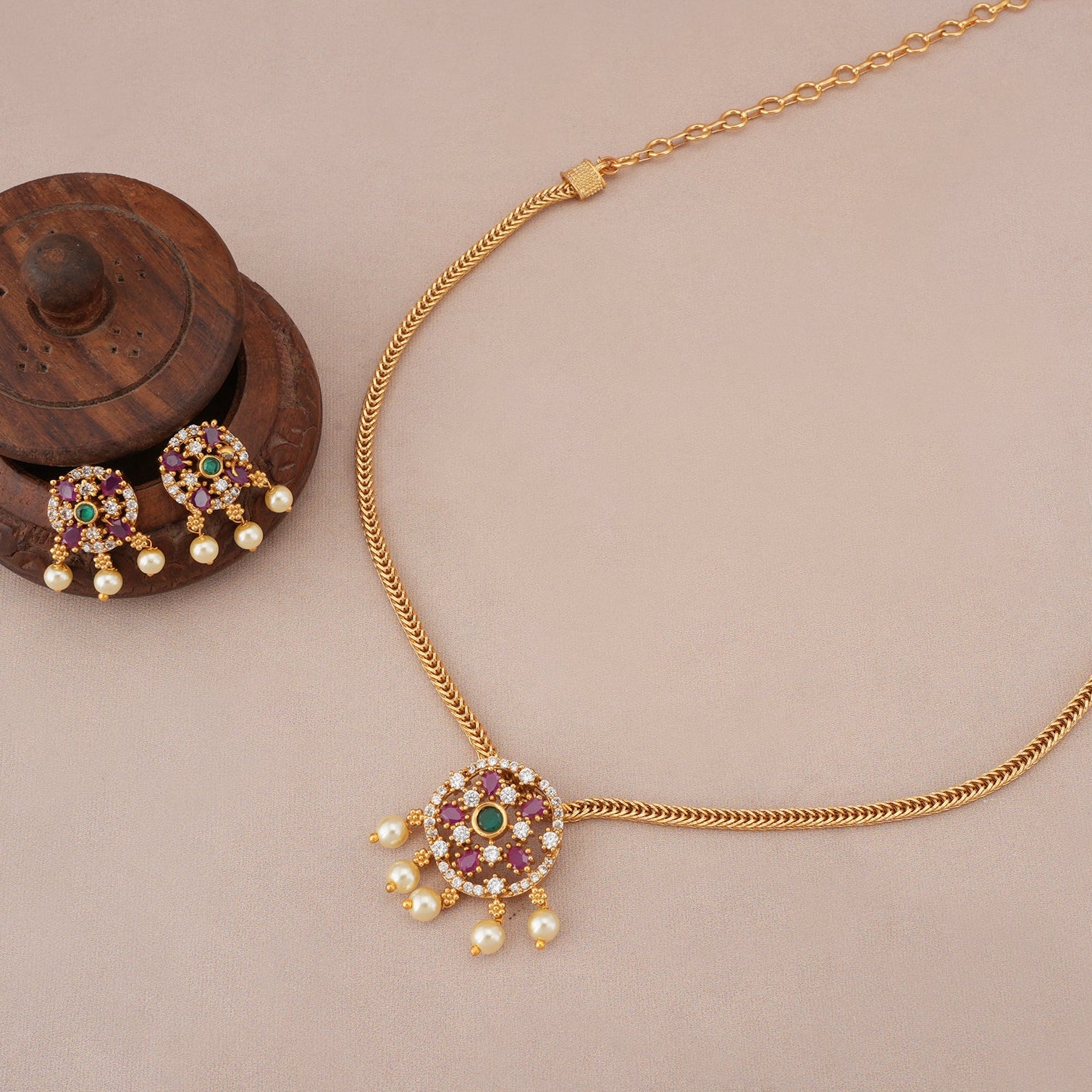 Stunning pearl drop ruby necklace set