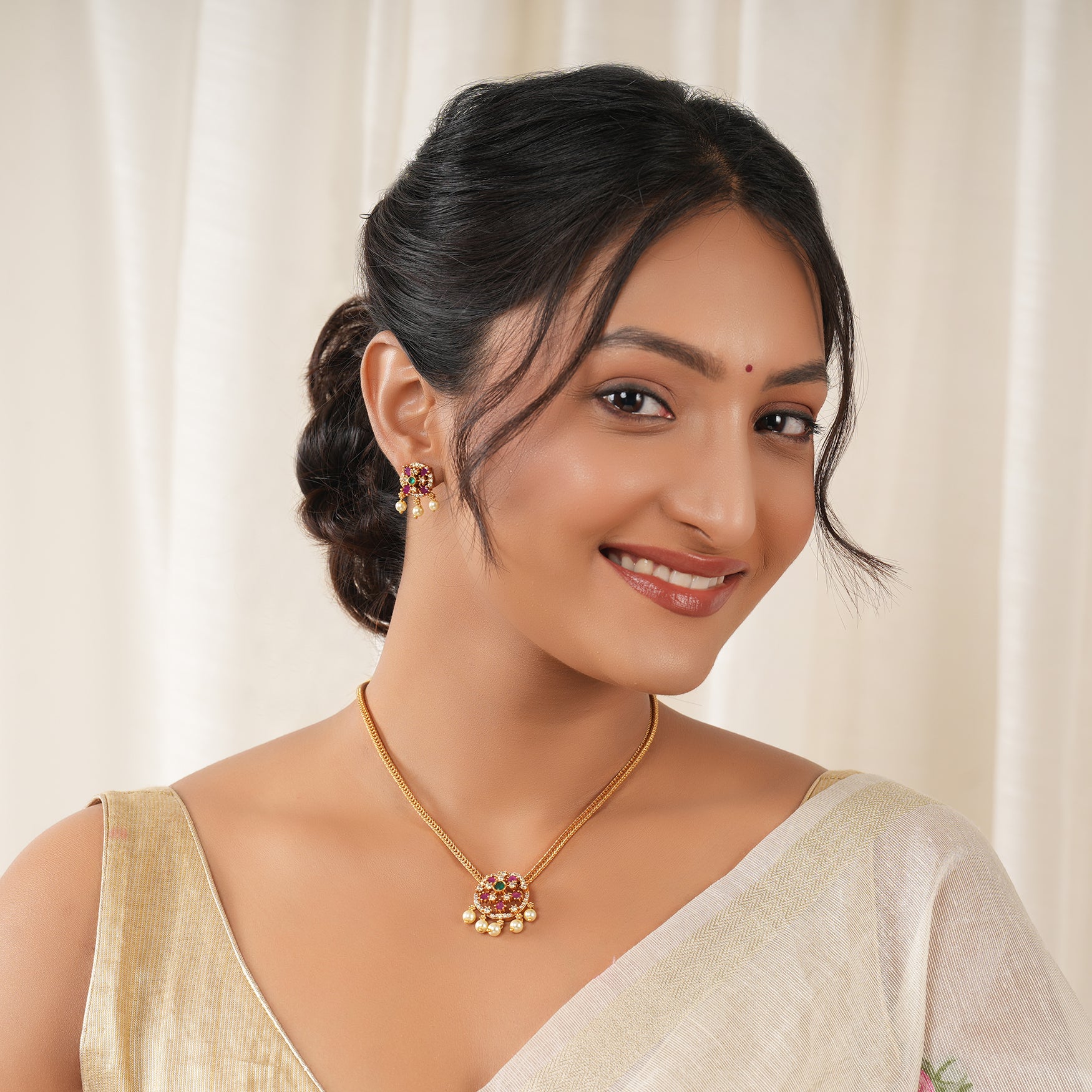 Stunning pearl drop ruby necklace set