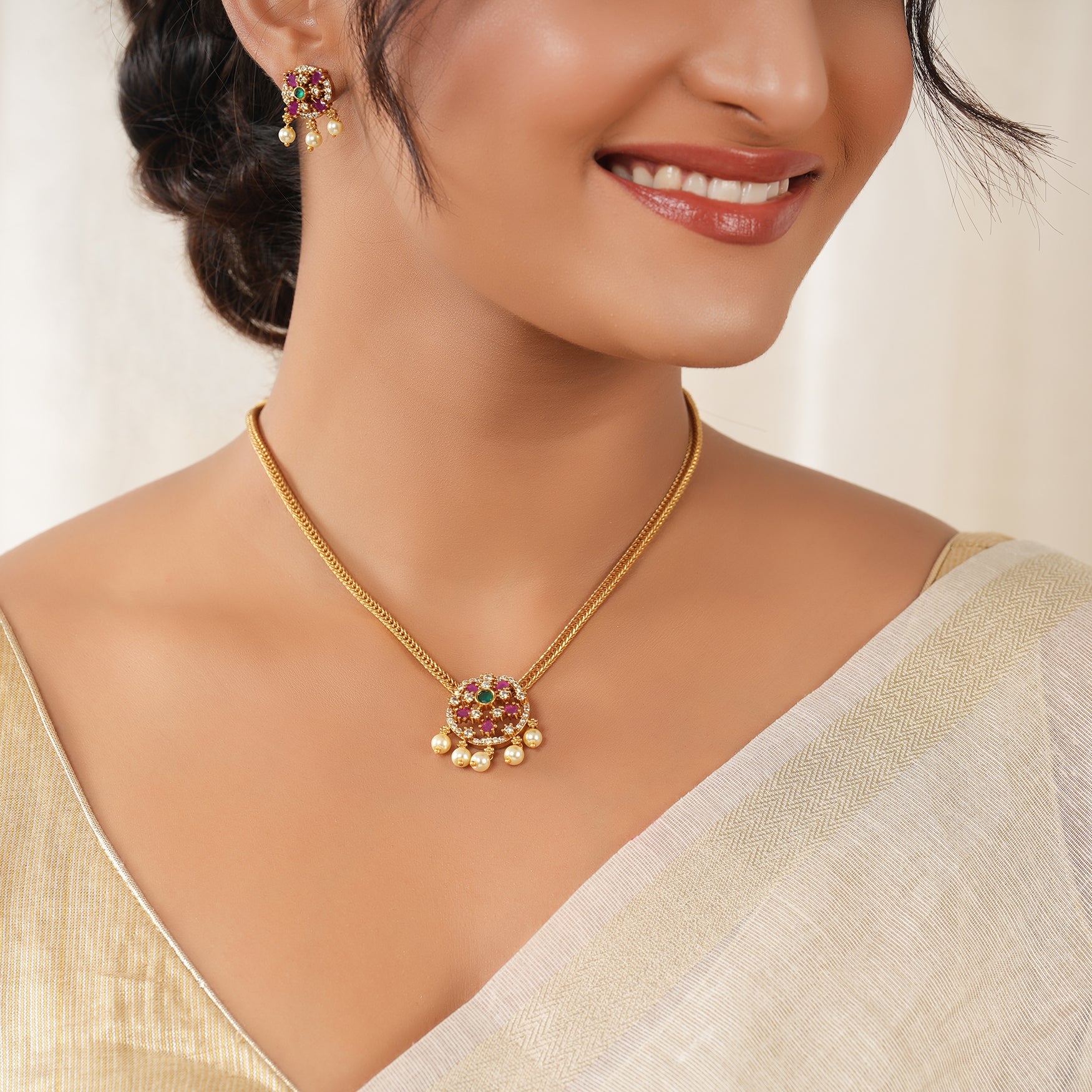 Stunning pearl drop ruby necklace set