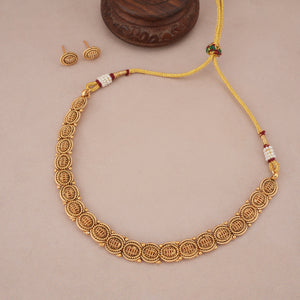 Cute oval plain antique gold necklace set