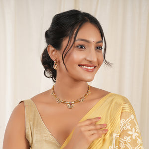 Stunning diamond multicolor gold necklace set