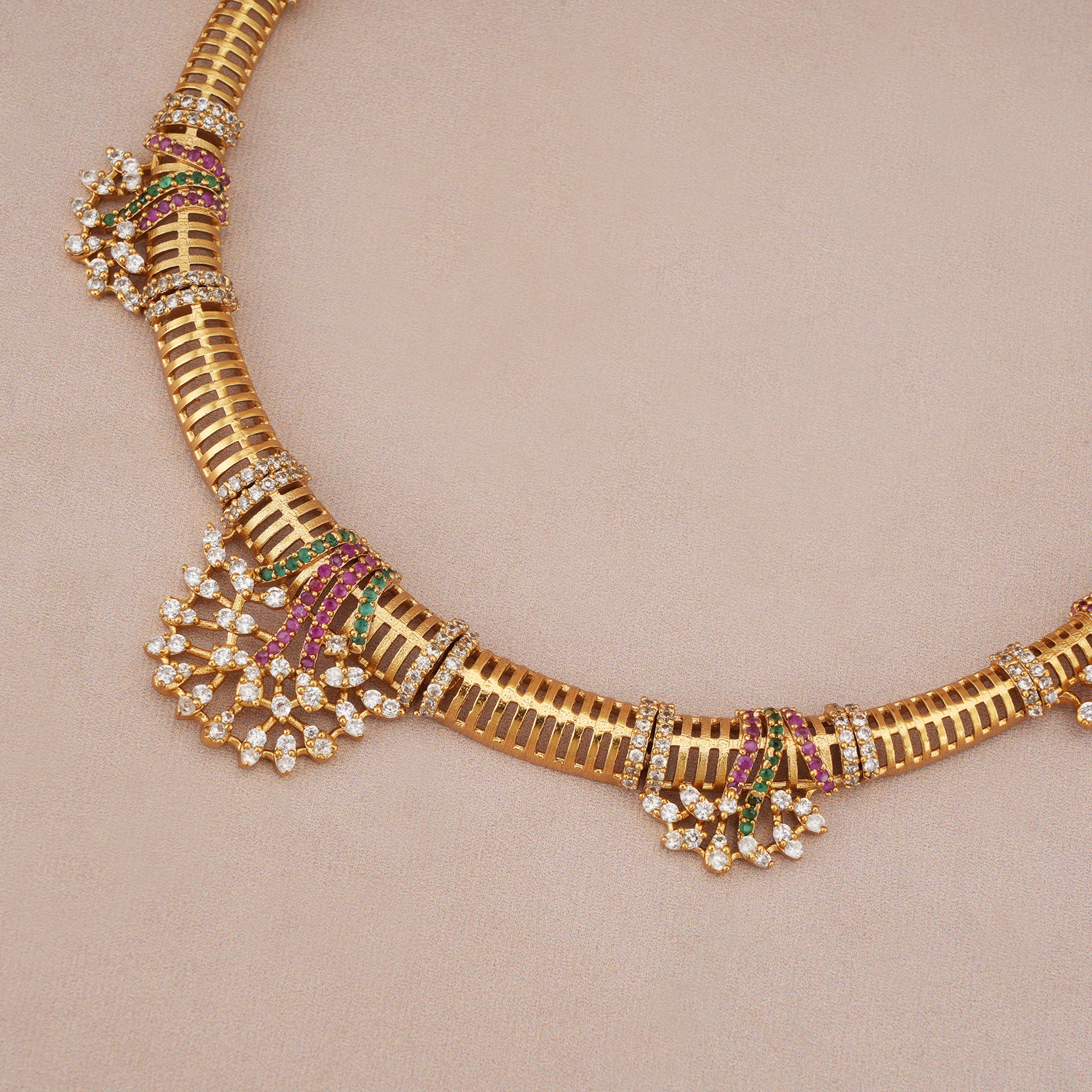 Stunning diamond multicolor gold necklace set