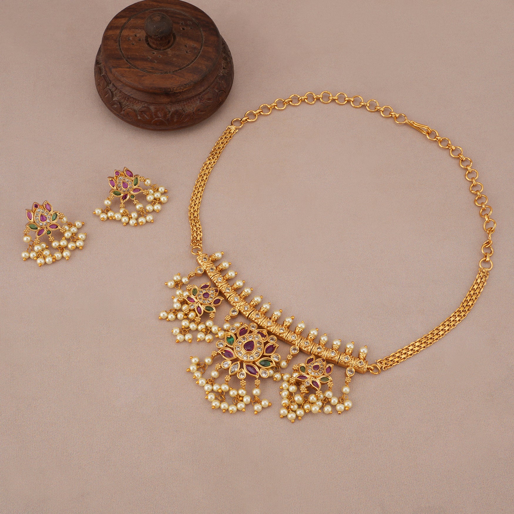 Stunning multicolor diamond stone neckalce set