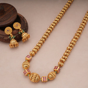 Stunning long antique gold stone matar mala necklace set