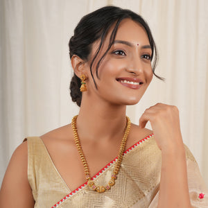 Stunning long antique gold stone matar mala necklace set