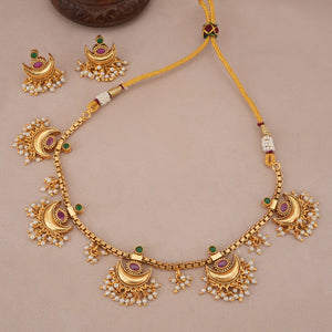 Beautiful pearl drop chand necklace set