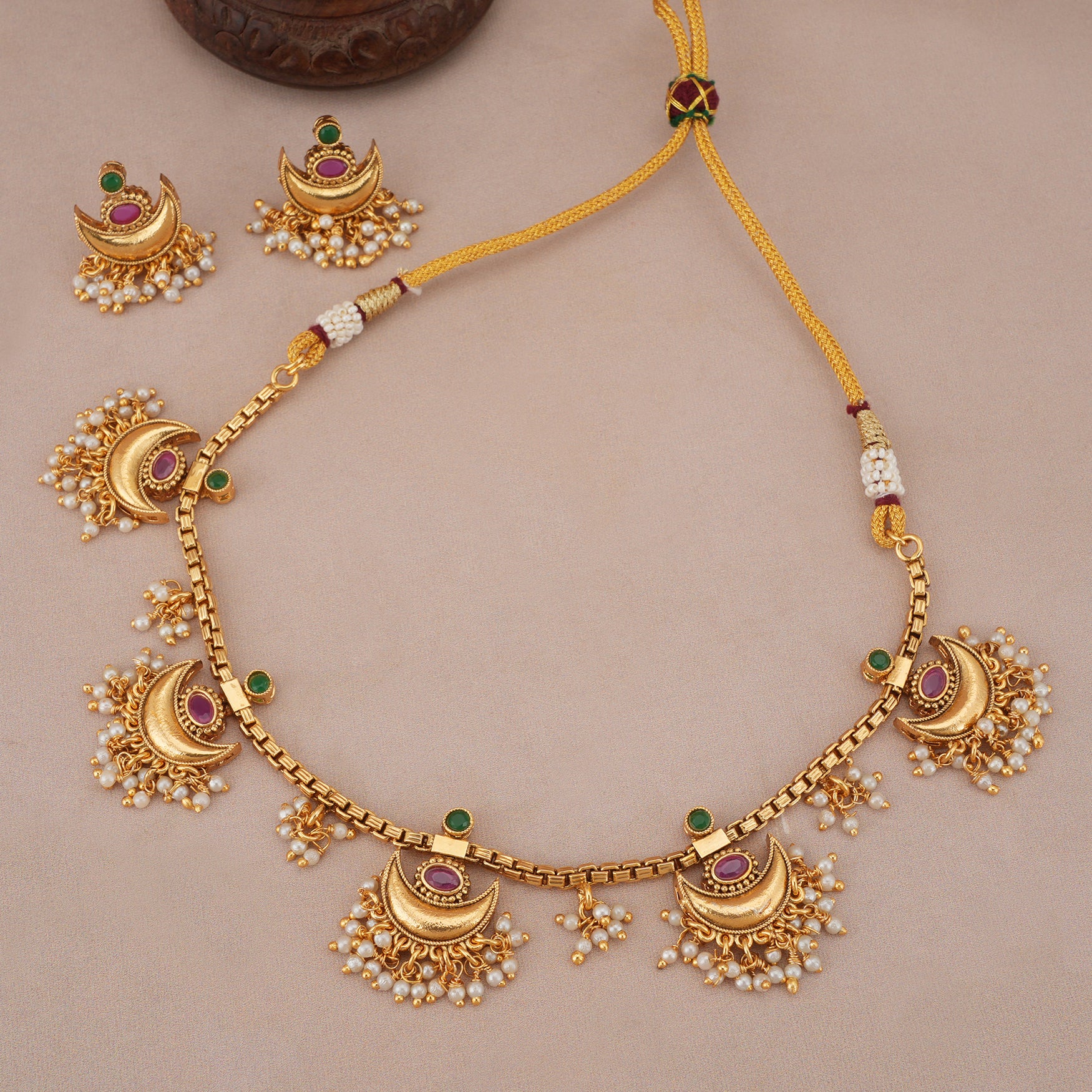 Beautiful pearl drop chand necklace set