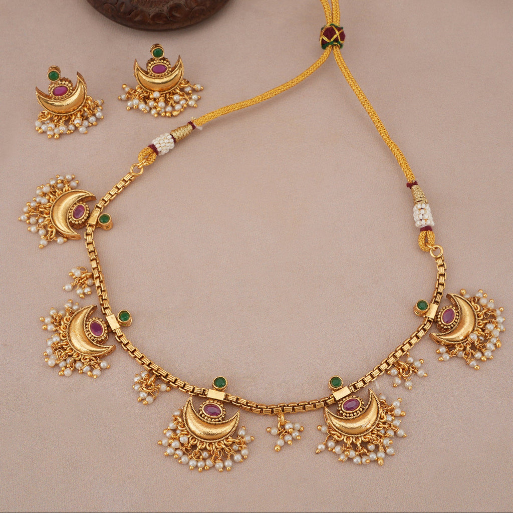 Beautiful pearl drop chand necklace set