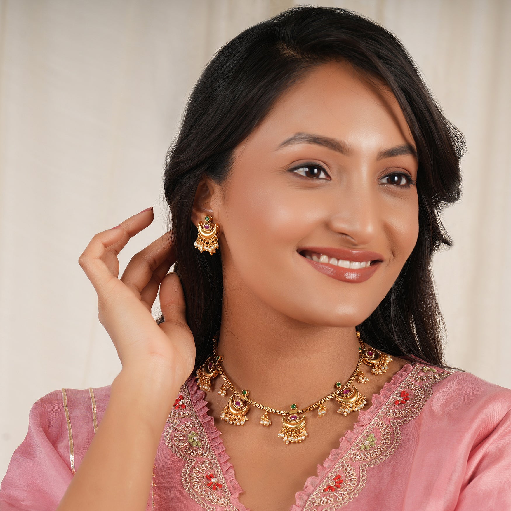 Beautiful pearl drop chand necklace set