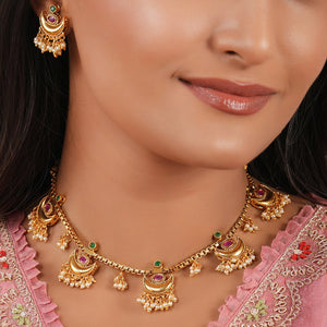 Beautiful pearl drop chand necklace set
