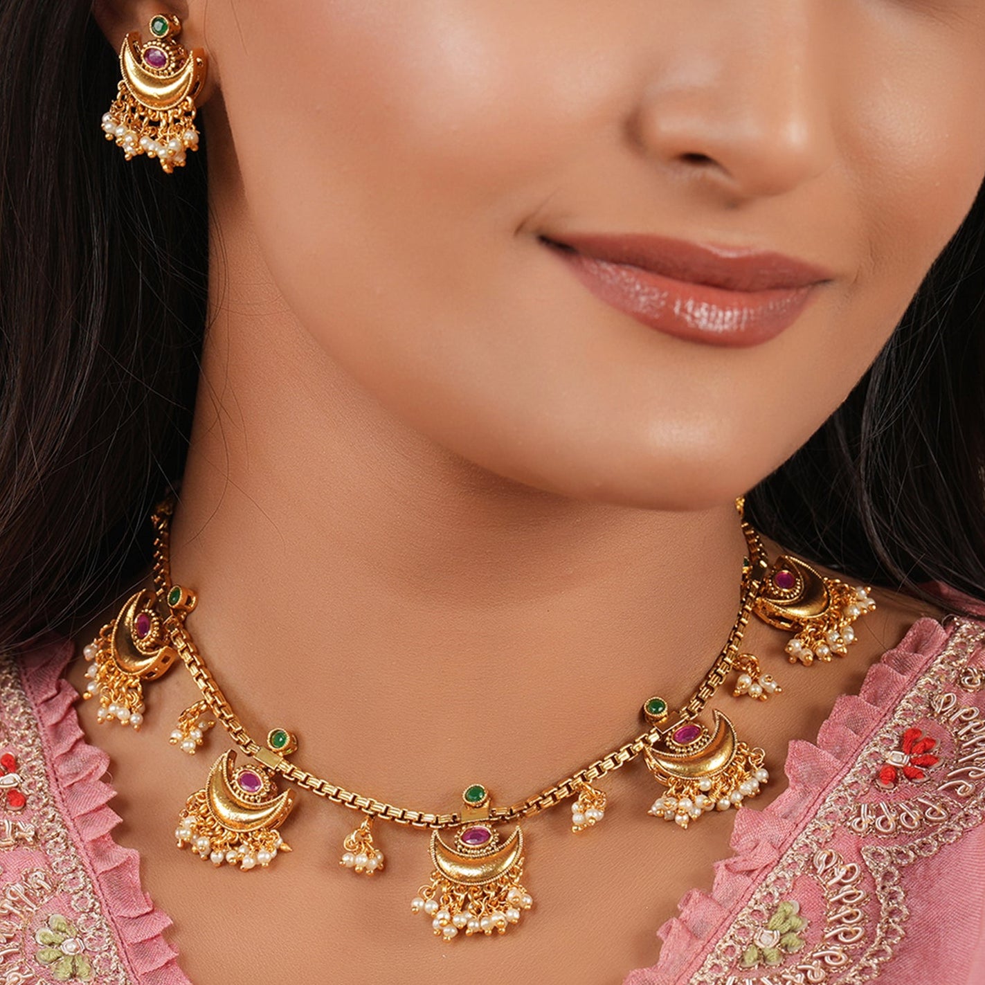 Beautiful pearl drop chand necklace set