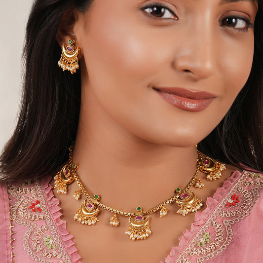 Beautiful pearl drop chand necklace set