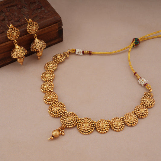 Plain round ball antique gold necklace set
