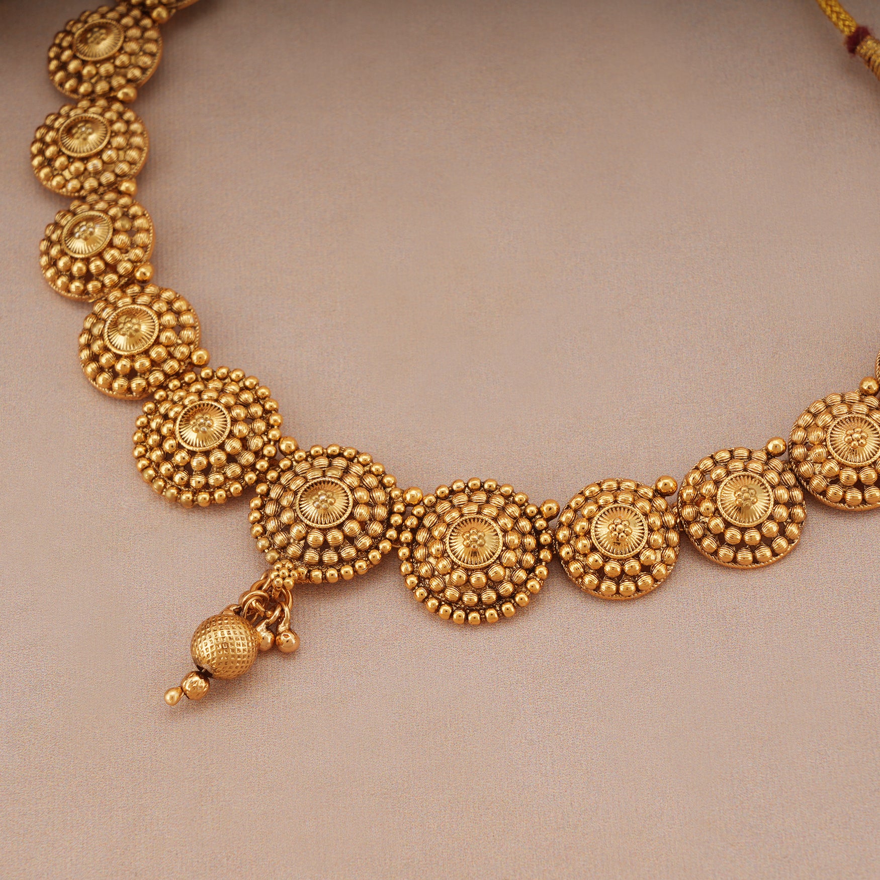 Plain round ball antique gold necklace set