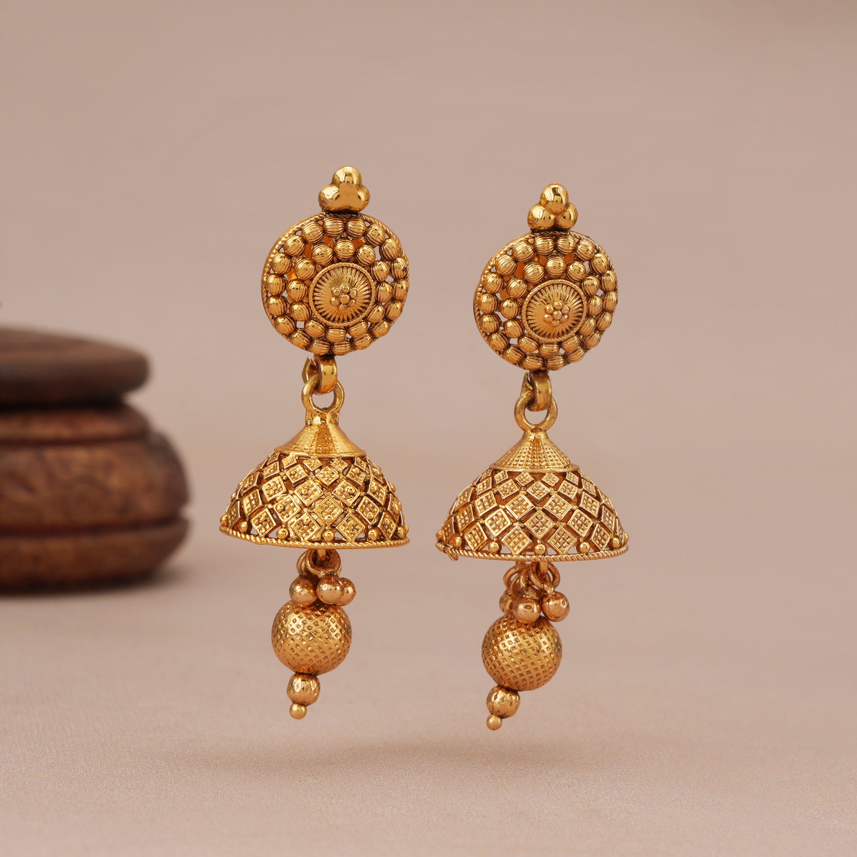 Plain round ball antique gold necklace set