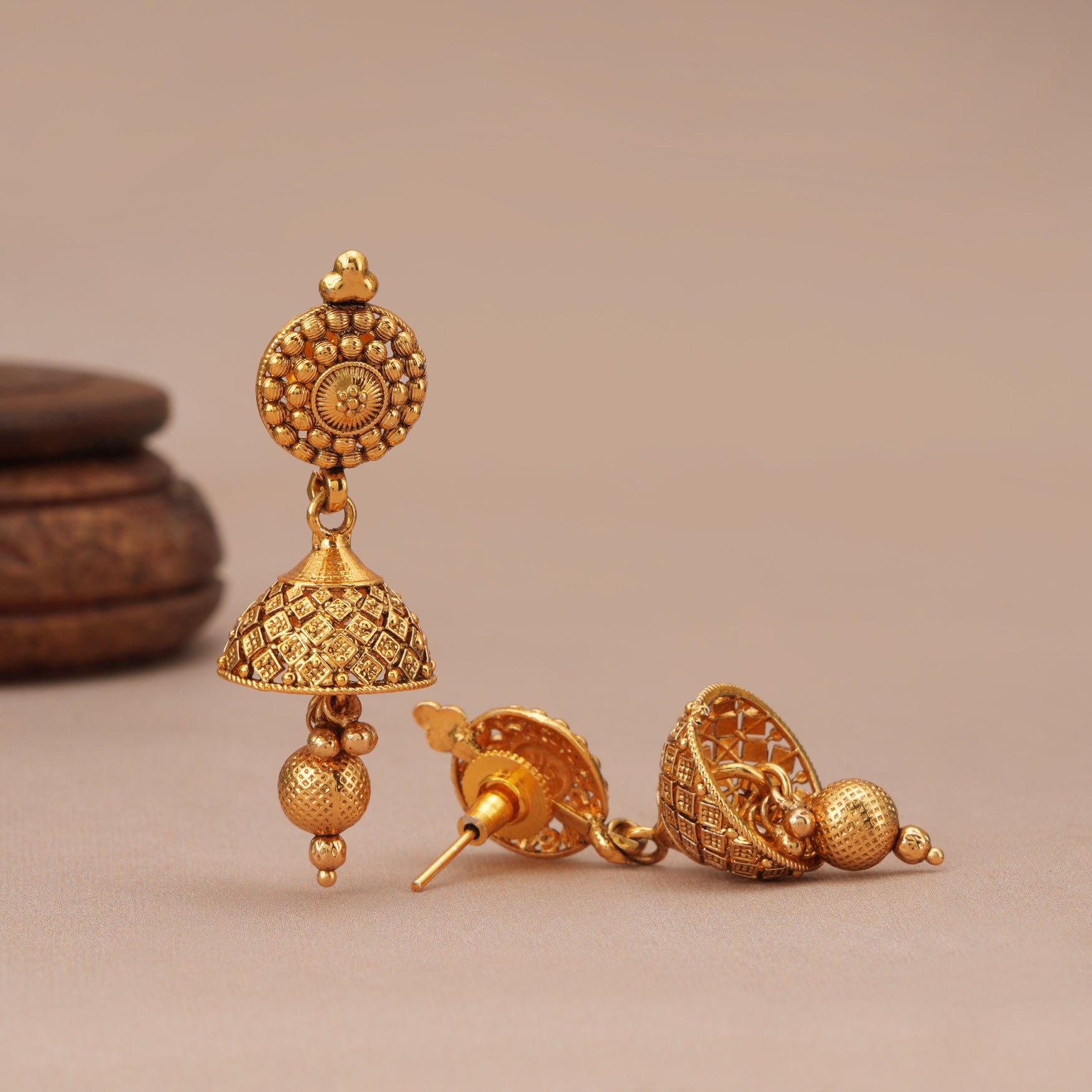 Plain round ball antique gold necklace set