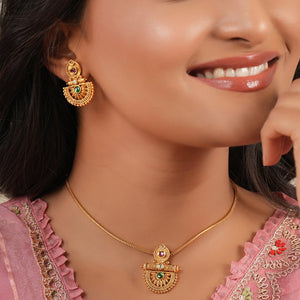 Cute elegant stone antique gold necklace set