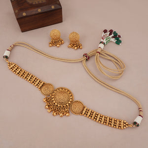 Stunning plain floral antique gold choker set