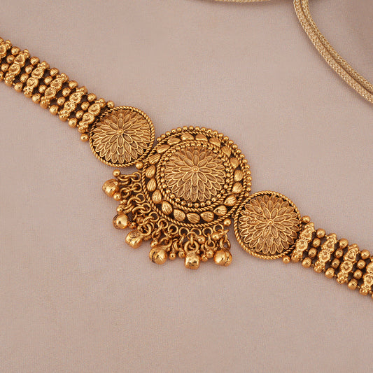 Stunning plain floral antique gold choker set