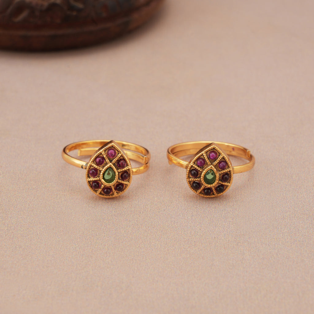 Elegant multicolor stone toe ring