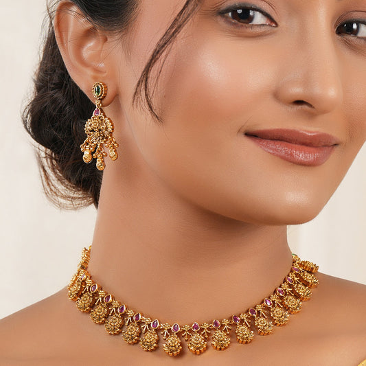 Stunning antique gold ruby floral necklace set