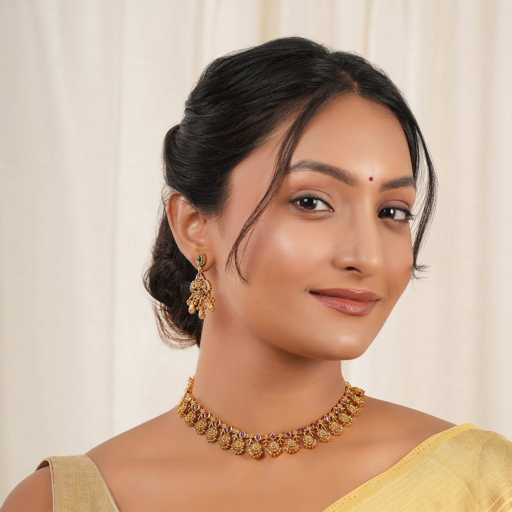 Stunning antique gold ruby floral necklace set