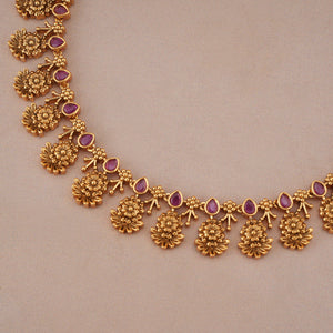 Stunning antique gold ruby floral necklace set