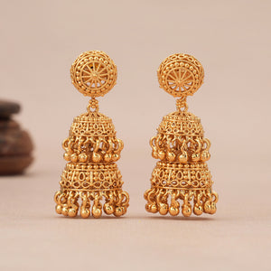 Stunning two layer gold jhumka earring