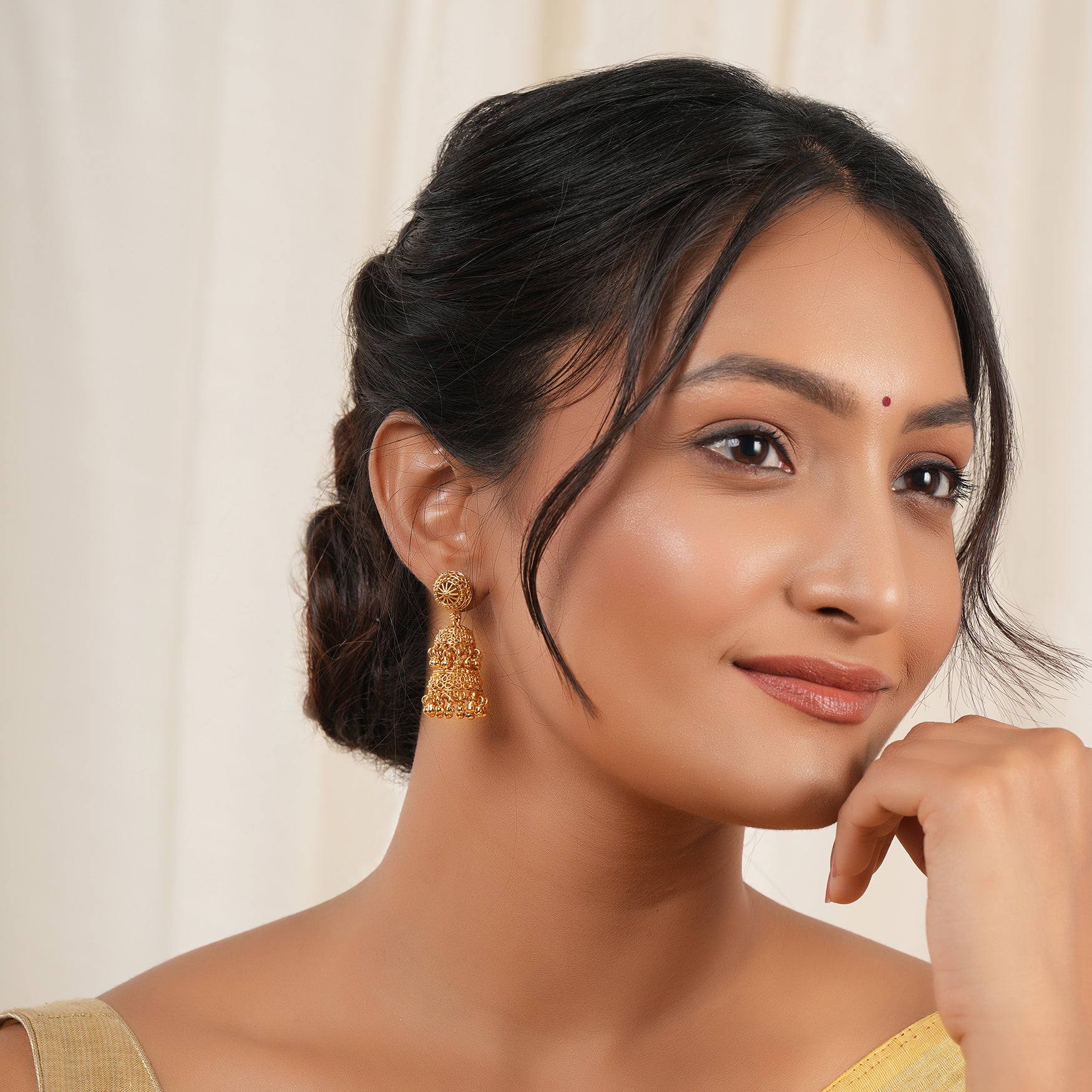 Stunning two layer gold jhumka earring