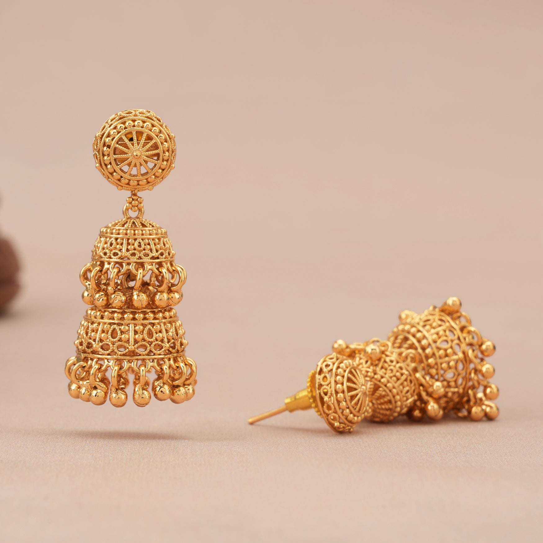 Stunning two layer gold jhumka earring