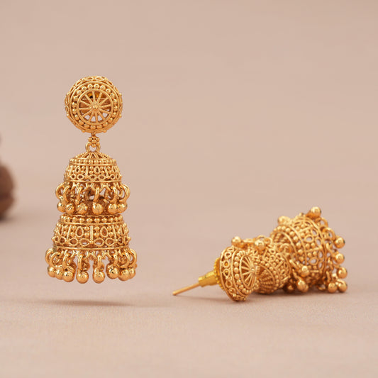 Stunning two layer gold jhumka earring