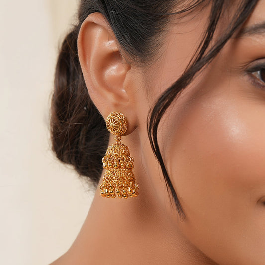 Stunning two layer gold jhumka earring