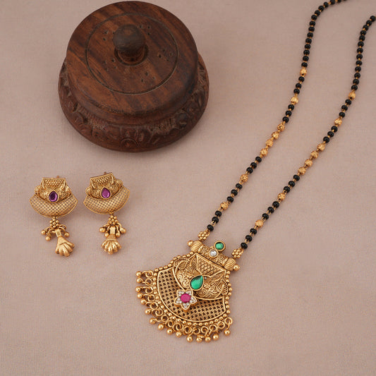 Stunning ball drop antique gold mangalsutra set