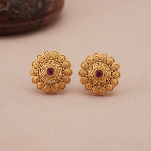 Stunning cute ruby antique gold stud