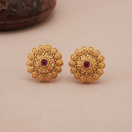Stunning cute ruby antique gold stud