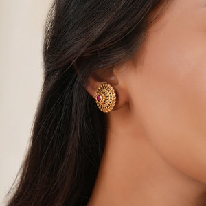 Stunning ruby stone floral stud earring