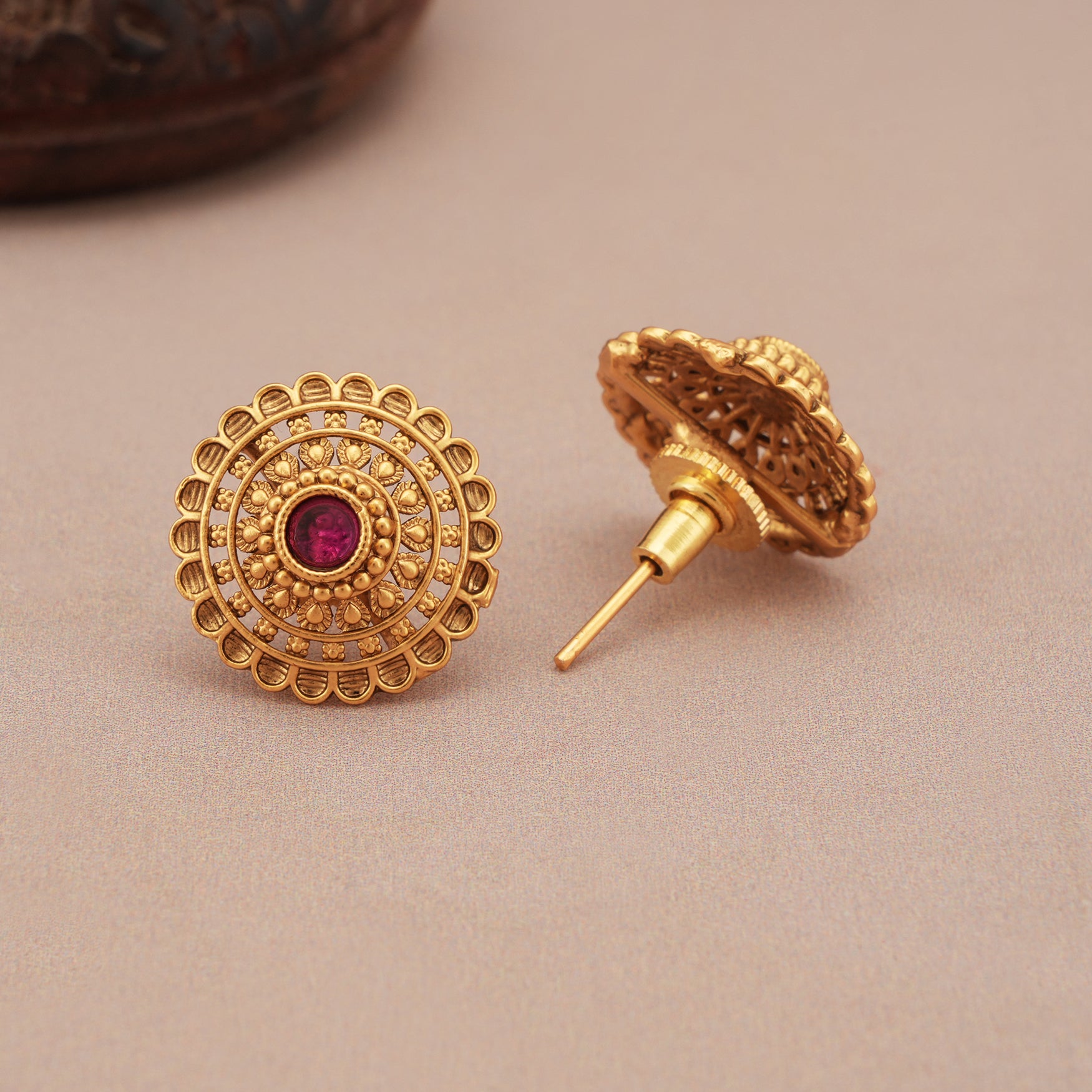 Stunning ruby stone floral stud earring