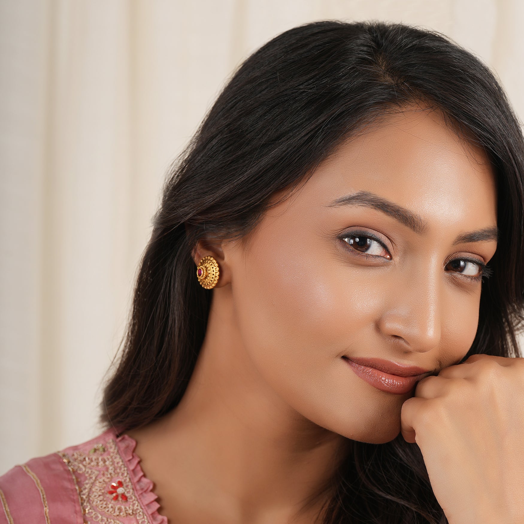 Stunning ruby stone floral stud earring