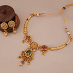 Stunning antique gold rajwadi emerald necklace set