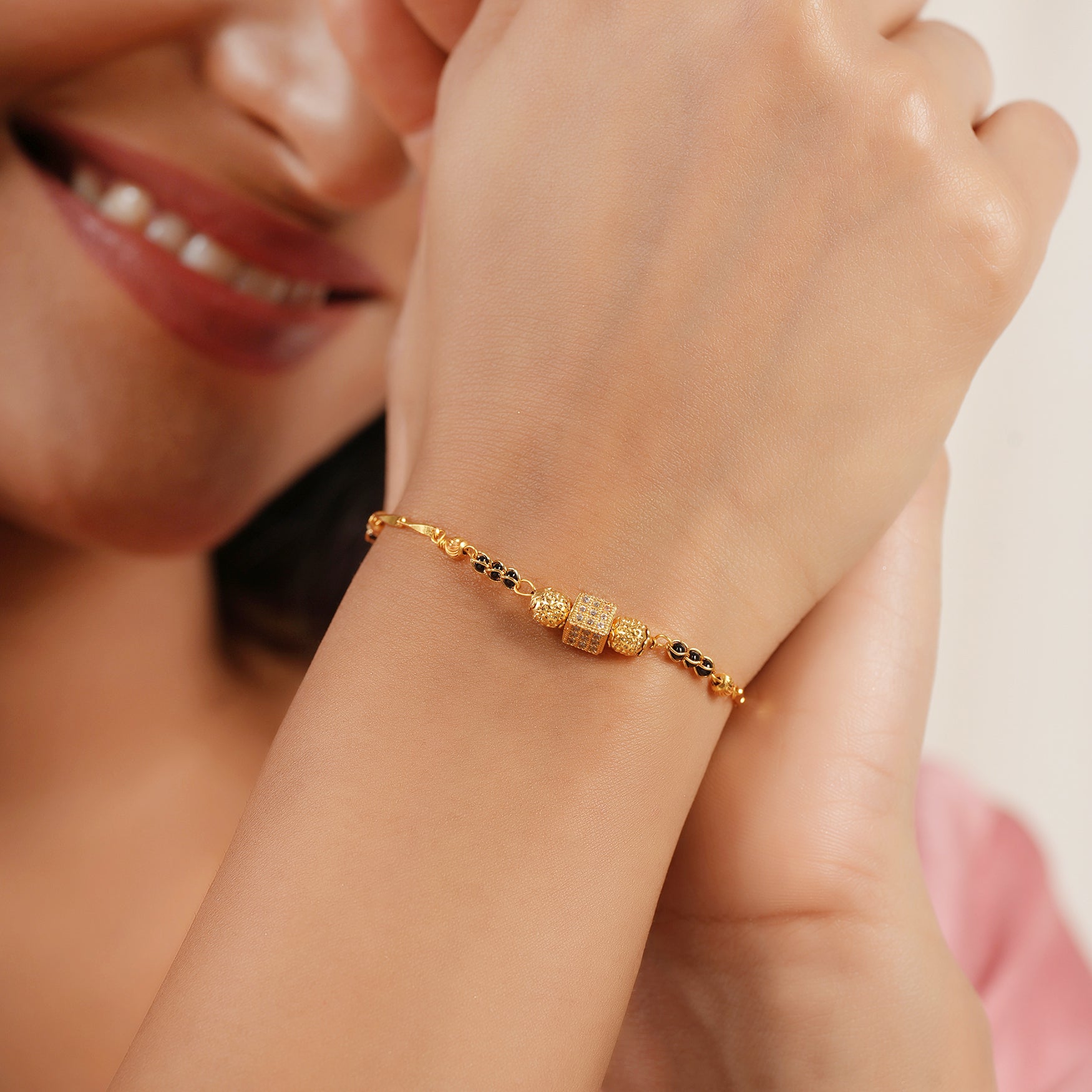 Cute gold plated mangalsutra bracelet