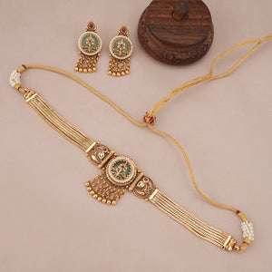 Stunning antique gold stone choker necklace set