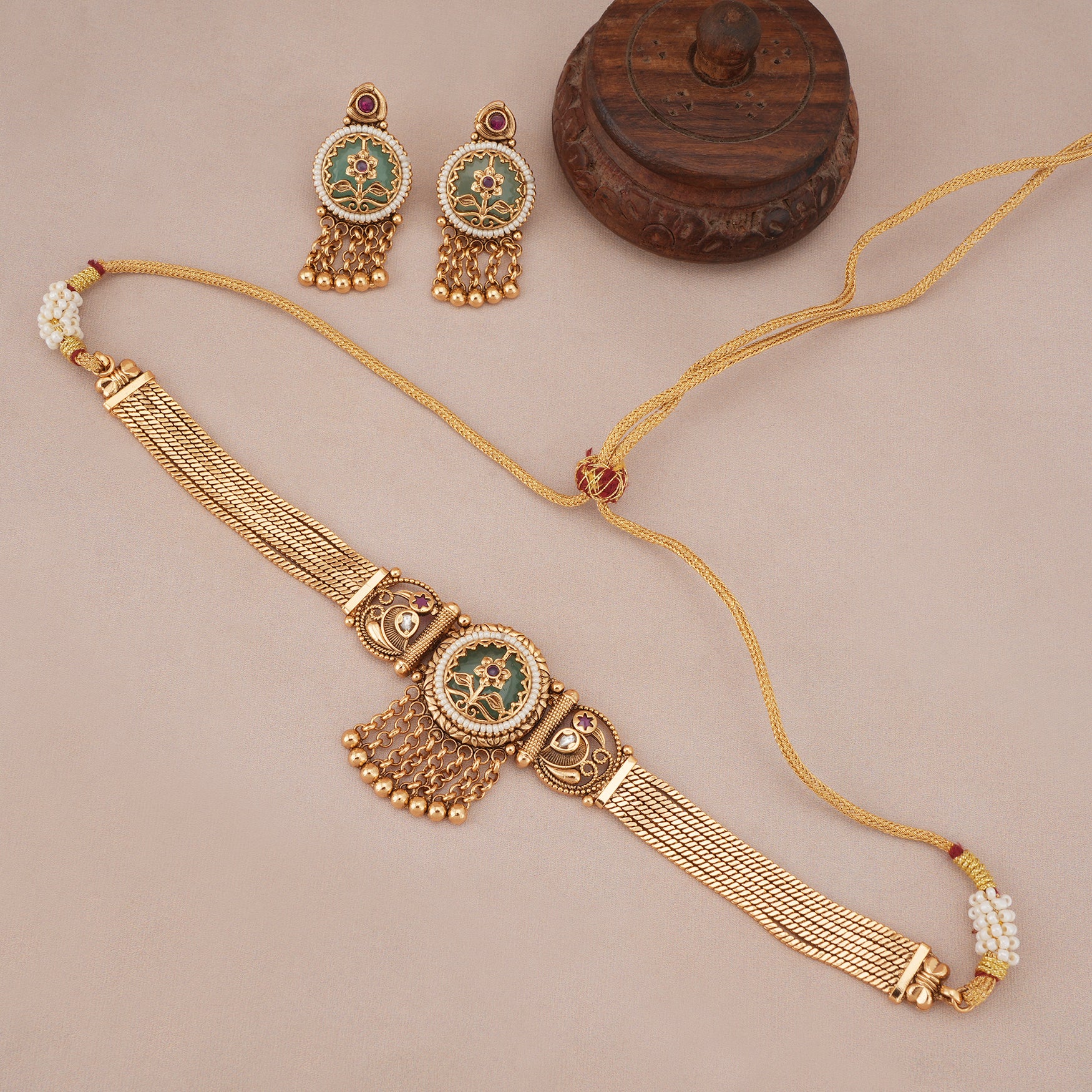Stunning antique gold stone choker necklace set