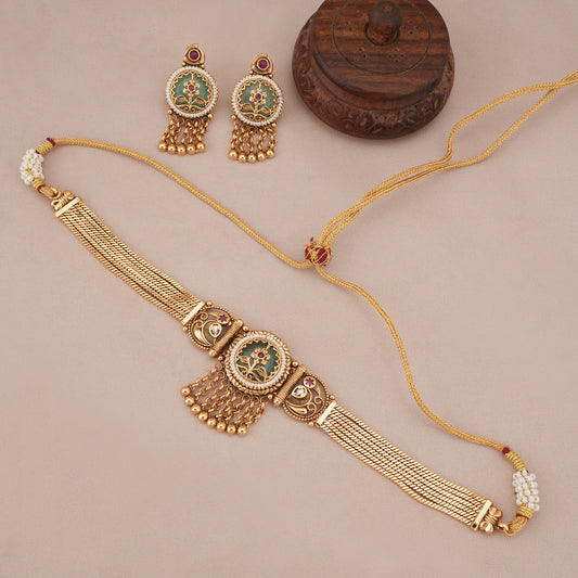 Stunning antique gold stone choker necklace set