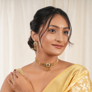 Stunning antique gold stone choker necklace set