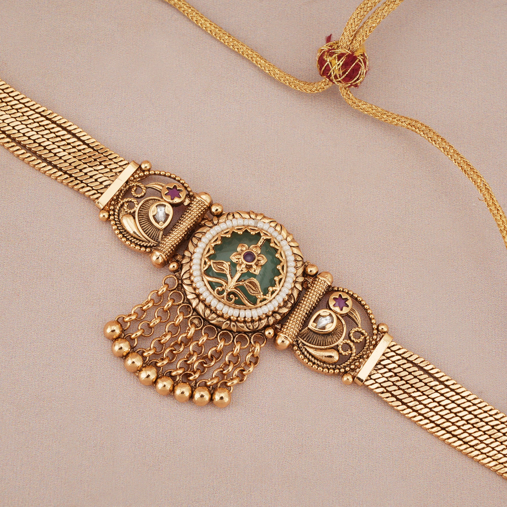 Stunning antique gold stone choker necklace set