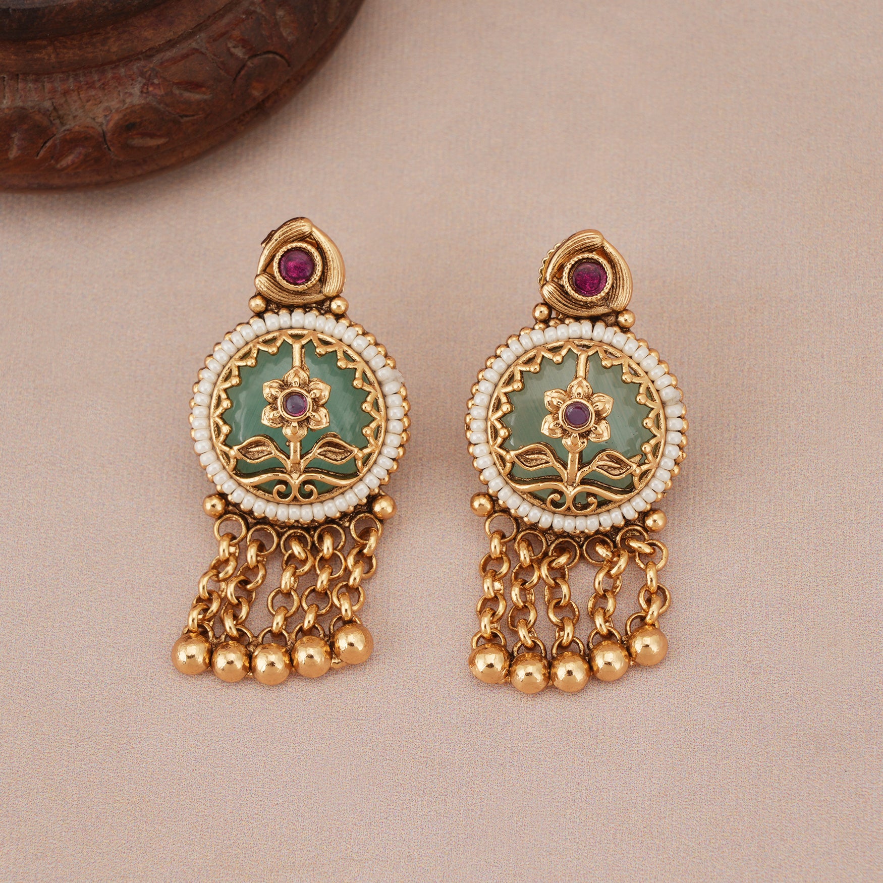 Stunning antique gold stone choker necklace set