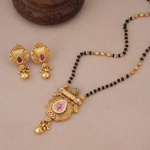 Stunning antique gold stone mangalsutra set with earring