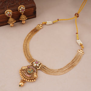 Beautiful antique gold kundan rajwadi necklace set